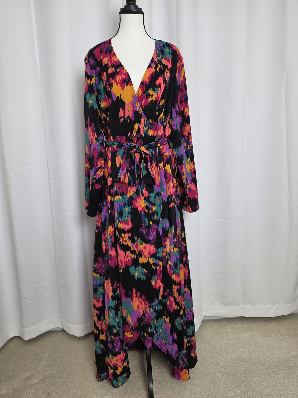 SHEIN Black Multicolor Abstract Wrap Maxi Dress